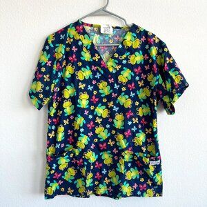 UA Scrubs Unisex Scrub Top- Frog Print- SMALL